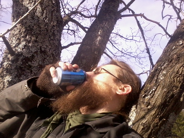 a morning beer in a tree