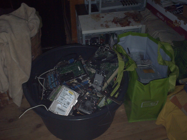 old computer hardware, waiting to be recycled