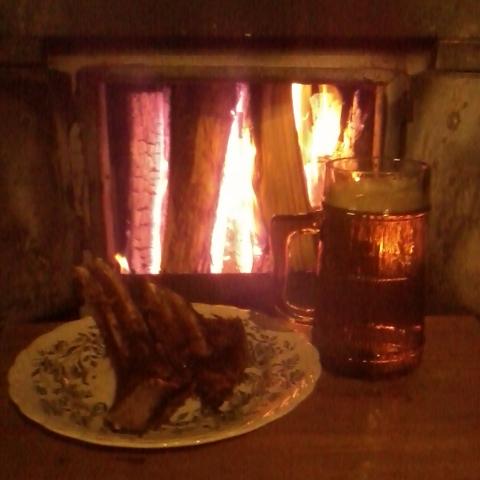 Lamb rib chops with a pint of beer