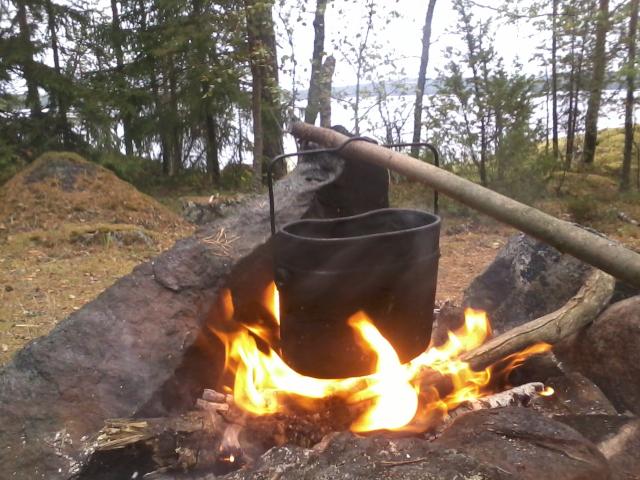 cooking morning coffee at the islet